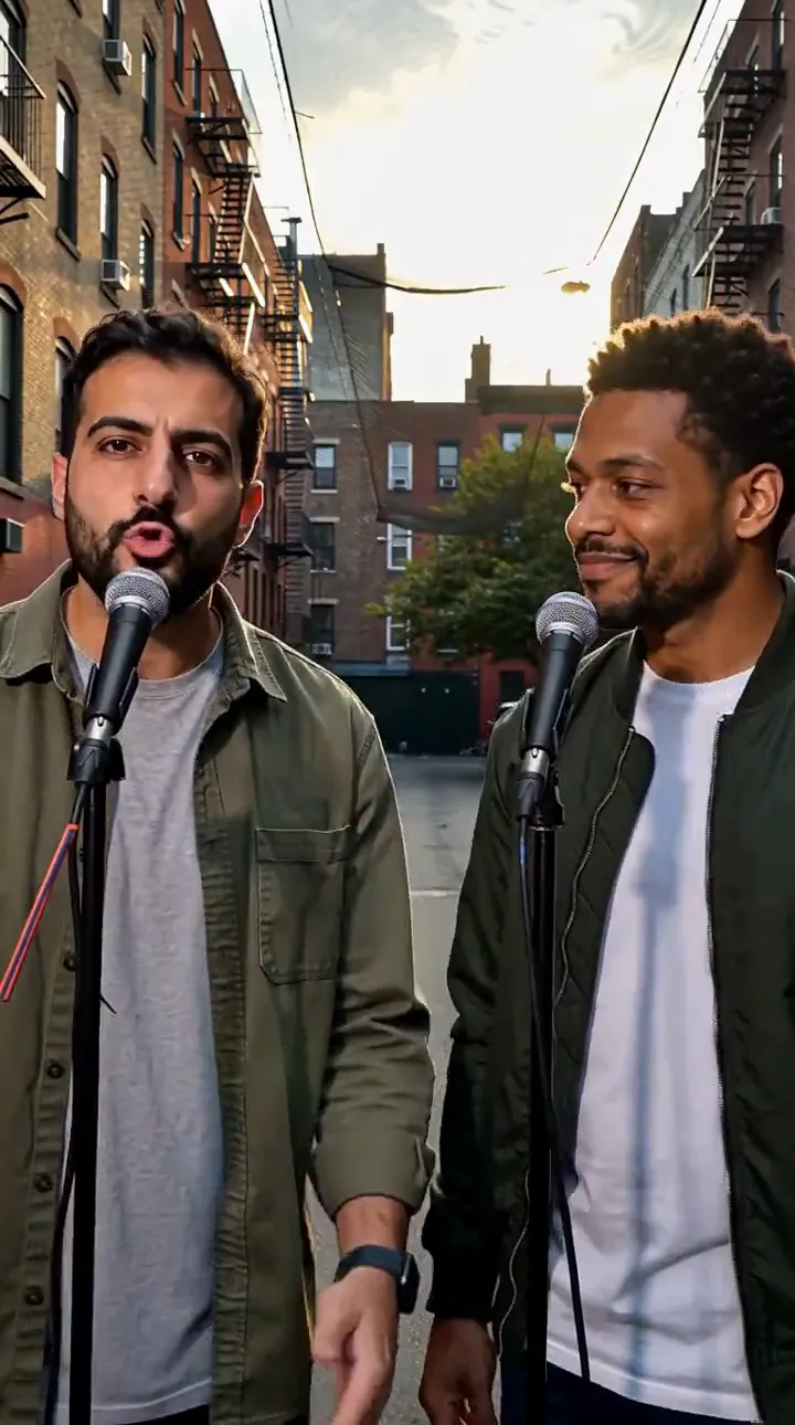 Roommate rap battle — A friendly roast about whose turn it is to do the dishes. Frame from a real Raploom video.